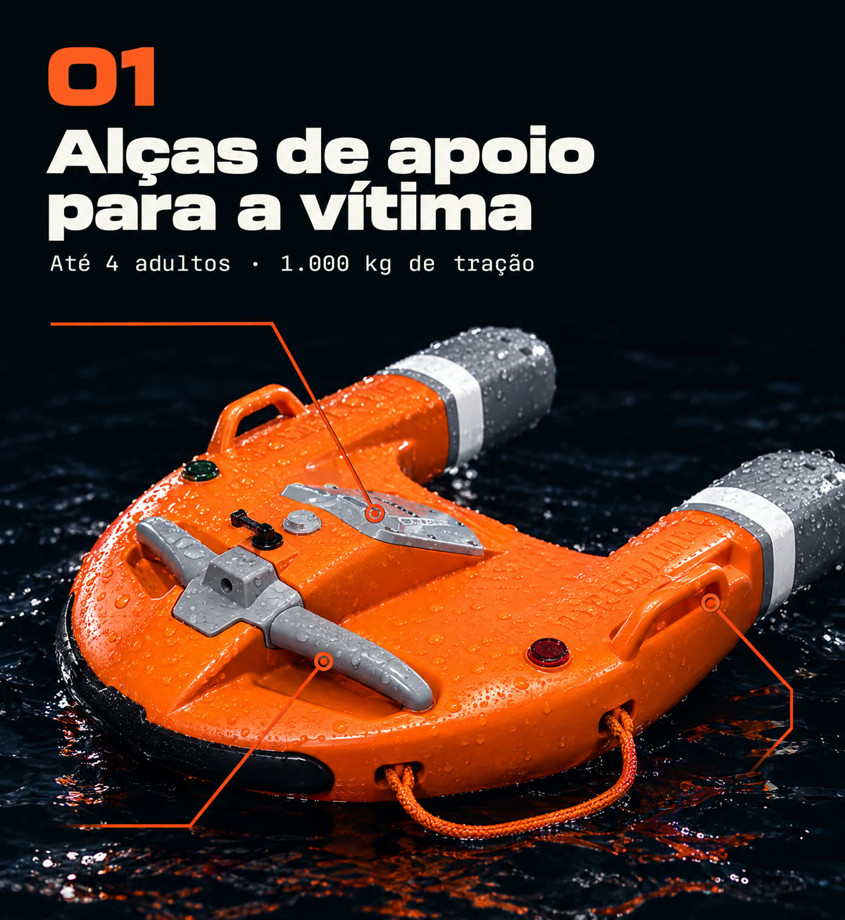Dolphin D3+ visto de cima, com a barra cinza em T da proa destacada